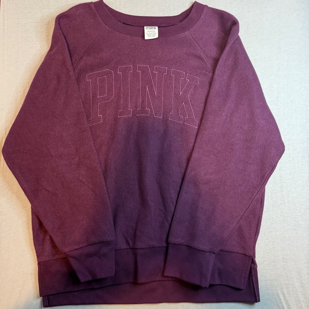 Victoria's Secret PINK Crewneck Sweatshirt Plum Logo Small Inside out cozy